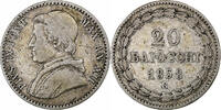 Papal States 20 Baiocchi Pius IX, Rome, Silber, S+ -