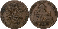 Belgien 2 Centimes Leopold I, Brussels, Kupfer, S+, KM:4.2 -