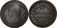 Frankreich 1 Décime Dupré, Paris, Coq/Corne, Bronze, S, Gadoury:187 -