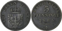 Kingdom of Prussia 3 Pfennig Wilhelm I, Berlin, Kupfer, SS, KM:482 -