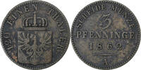 Kingdom of Prussia 3 Pfennig Wilhelm I, Berlin, Kupfer, S+, KM:482 -