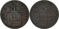 Kingdom of Prussia 3 Pfennig Friedrich Wilhelm IV, Berlin, Kupfer, S+ -