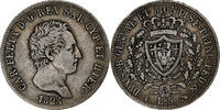 Italien 5 Lire Kingdom of Sardinia, Carlo Felice, Turin, Silber, S+ -