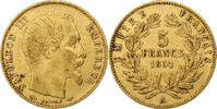 Frankreich 5 Francs Napoleon III, Paris, tranche lisse, Gold, SS -