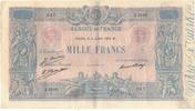 Frankreich 1000 Francs Bleu et Rose, J.2510, SS, Fayette:36.43, KM:67k -