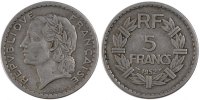 Frankreich 5 Francs Münze, Lavrillier, Paris, SS, Aluminium -