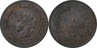 Frankreich 5 Centimes Cérès, Paris, Bronze, SS, Gadoury:157a -