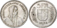 Schweiz 5 Francs Herdsman, Bern, Silber, SS, KM:40 -