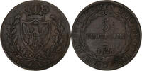 Kingdom of Sardinia 5 Centesimi Carlo Felice, Kupfer, S+ -