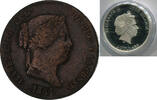 Spanien 25 Cents Isabel II, Barcelona, Kupfer, S+, KM:615 -