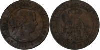 Spanien 5 Centimos Isabel II, Madrid, Bronze, SS, KM:635 -