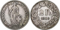 Schweiz 2 Francs Helvetia, Bern, Silber, SS, KM:21 -
