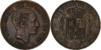 Spanien 5 Centimos Alfonso XII, Barcelona, Bronze, SS, KM:674 -