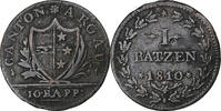 SWISS CANTONS 1 Batz Canton of Aargau, Billon, S+, KM:9 -