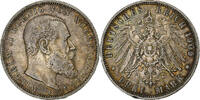Kingdom of Württemberg 3 Mark Wilhelm II, Stuttgart, Silber, SS -