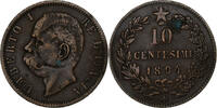 Italien 10 Centesimi Umberto I, Heaton, Kupfer, S+ -