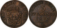 Prussia 3 Pfenninge Wilhelm I, Berlin, Kupfer, SS -