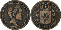 Spanien 10 Centimos Alfonso XII, Barcelona, Bronze, S -