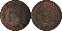 Frankreich 2 Centimes Münze, Napoleon III, Bordeaux, VZ, Bronze -