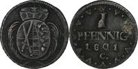 Electorate of Saxony Pfennig Friedrich August III, Kupfer, S+ -