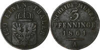 Kingdom of Prussia 3 Pfenninge Wilhelm I, Berlin, Kupfer, S+ -