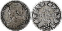 Papal States 20 Baiocchi Pius IX, Rome, Silber, S, KM:1360 -