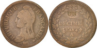 Frankreich Decime Münze, Dupré, Paris, S, Bronze, KM:637.1 -