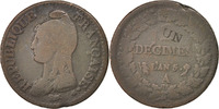 Frankreich Decime Münze, Dupré, Paris, SGE+, Bronze, KM:637.1 -