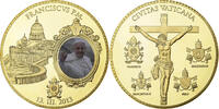 Vatikanstadt Medaille Vatikan, Le Pape François, Copper Gilt, Proof, Colorized, UNZ -