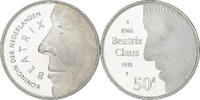 50 Gulden 1991 Utrecht Niederlande Beatrix, Royal Wedding, Utrecht, PP, Silber, UNZ UNZ
