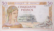 Frankreich 50 Francs Cérès, S,7652, SS, Fayette:18.9, KM:85b -
