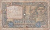 Frankreich 20 Francs Science et Travail, D.1305, SGE+, Fayette:12.9 -