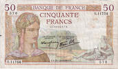 Frankreich 50 Francs Cérès, S.11754, S+, Fayette:18.36, KM:85b -
