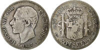 Spanien 2 Pesetas Münze, Alfonso XII, Madrid, S+, Silber, KM:678.2 -