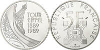 Frankreich 5 Francs Tour Eiffel, Paris, BE, Silber, UNZ+, KM:968a -