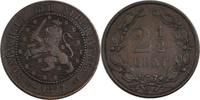 Niederlande 2-1/2 Cent Münze, William III, SS+, Bronze, KM:108.1 -