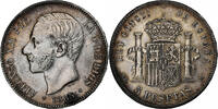 Spanien 5 Pesetas Alfonso XII, Madrid, Silber, SS+, KM:688 -