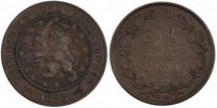 Niederlande 2-1/2 Cent Münze, William III, VZ, Bronze, KM:108.1 -