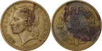 Frankreich 5 Francs Münze, Lavrillier, SS, Aluminum-Bronze, KM:888a.1 -