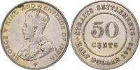 Straits Settlements 50 Cents George V, Bombay, Silber, SS+ -