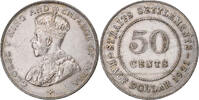 Straits Settlements 50 Cents George V, Bombay, Silber, SS+ -