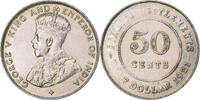 Straits Settlements 50 Cents George V, Bombay, Silber, SS+ -