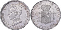 Spanien 2 Pesetas Alfonso XIII, Madrid, Silber, VZ -