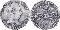 Frankreich 1/2 Franc au col plat Henri III, Amiens, Silber, S -