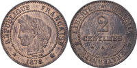 Frankreich 2 Centimes Cérès, Paris, Bronze, UNZ, Gadoury:105 -