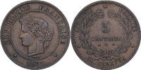 Frankreich 5 Centimes Cérès, Paris, Petit A, Bronze, SS+, Gadoury:157 -