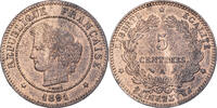 Frankreich 5 Centimes Cérès, Paris, Bronze, UNZ, Gadoury:157a -