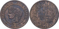 Frankreich 5 Centimes Cérès, Bordeaux, Bronze, VZ, Gadoury:157a -