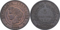 Frankreich 5 Centimes Cérès, Paris, Bronze, VZ+, Gadoury:157a -