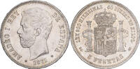 Spanien 5 Pesetas 1871 Madrid Amadeo I, Madrid, Silber, VZ+